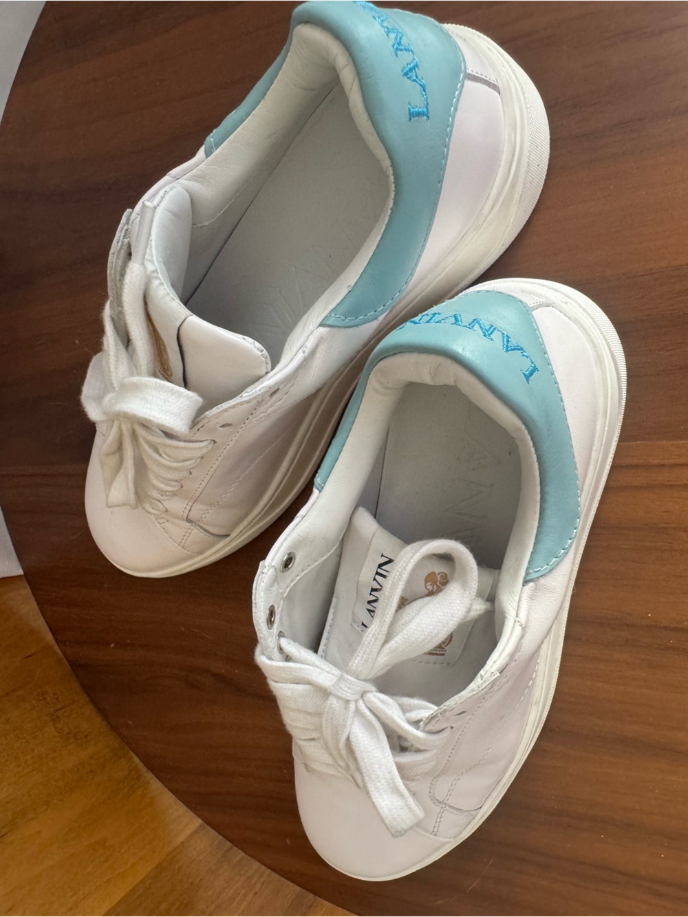 Lanvin White Leather Sneakers with Aqua Heel 36